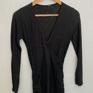 Monrow Long Sleeve Wrap Top Stretch Bodycon Midi Dress Grey Maternity Size XS